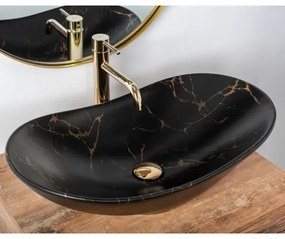 REA-U7478 - Ráépíthető mosdó ROYAL 36x62 cm kerámia/fekete/márvány dekor