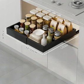 Kihúzható, Bővíthető Szekrényrendszerező, Ragasztóval, 32-52cm, Fekete