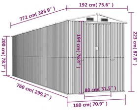 világosbarna horganyzott acél kerti fészer 192x772x223 cm