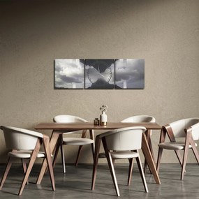 Kép - Hegyek Izlandon, geometrikus kollázs (órával) (90x30 cm)