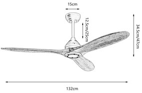 ZEVENTI - Mennyezeti ventilátor LAURIA Wi-Fi Tuya fekete/tölgy + távirányító