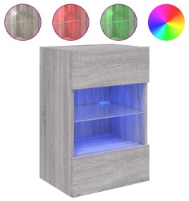 szürke sonoma színű fali TV-szekrény LED-del 40x30x60,5 cm