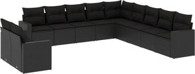 vidaXL 11 részes fekete polyrattan kerti ülőgarnitúra párnákkal