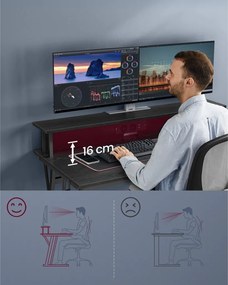 Számítógép asztal, gaming asztal, beépített LED fénnyel és elosztóval, fekete, 60x120x76cm