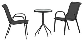 vidaXL Kert Bistro Készlet 3 pcs Fekete Acél