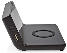 Nedis WCACQ20BK - Ébresztőóra LCD kijelzővel és vezeték nélküli töltő 15W/5V fekete