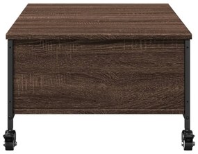 barna tölgy szerelt fa dohányzóasztal kerekekkel 91x55x34 cm