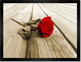 Poszterek keretben 40x30 Vörös rózsa a deszkákon