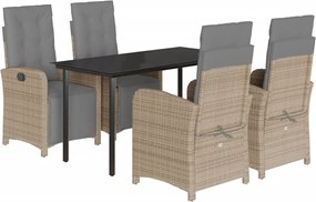 vidaXL 5 részes bézs polyrattan kerti étkezőgarnitúra párnákkal