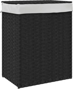 vidaXL fekete polyrattan szennyeskosár fedéllel 46x33x60 cm