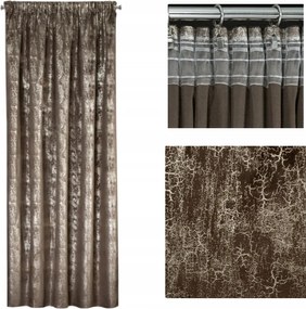 Sötétbarna bársony függöny arany nyomtatással 140x270 márvány szalagon