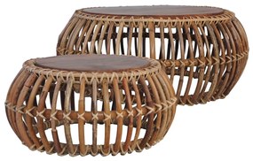 2 db természetes rattan dohányzóasztal