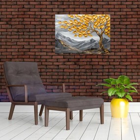 Üveg kép – Fa arany levelekkel (70x50 cm)