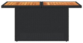 fekete polyrattan és akácfa kerti asztal 100 x 55 x 73 cm