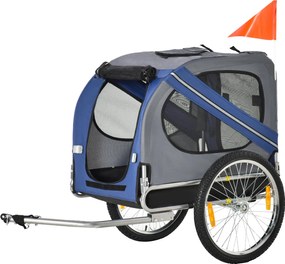 PawHut Kutyakocsi Kerékpáros Kocsi Háziállat Szállító Kutyakocsi Közepes és Kis Kutyák Számára Oxford Anyag Esőálló Lélegző Kék 130 x 73 x 90 cm | Aos