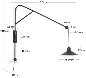 Fekete fali lámpa ø 30 cm Eleazar – Kave Home