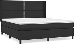 vidaXL fekete műbőr rugós ágy matraccal 180 x 200 cm