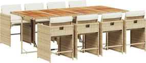 vidaXL 9 részes bézs polyrattan kerti étkezőgarnitúra párnákkal