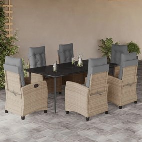 7 részes vegyes bézs polyrattan kerti étkezőgarnitúra párnákkal