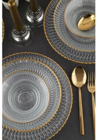 12 darabos étkészlet – átlátszó üveg, arany részletekkel