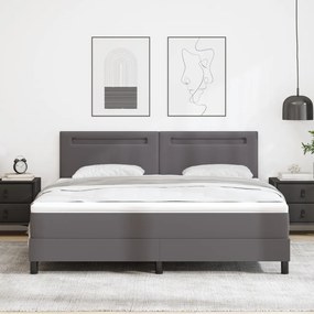 Boxspring ágy szürke színben, szuper king méret, műbőr