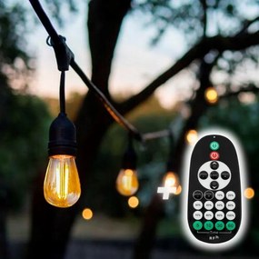 Kültéri fényfüzér kerti égősor girland 15m - 30db izzó + távirányító | Sorolható IP44 E27