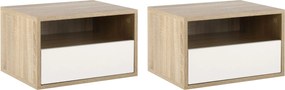 HOMCOM 2 db Függesztett Éjjeli Szekrény Fa Fiókkal és Nyitott Polccal, Modern Dizájn 45x35x27.5cm, Fehér és Fa Szín | Aosom