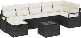 vidaXL Kanapé Szett párnával tárolóval 8 pcs Fekete és Krém polirattan