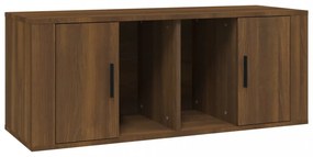 barna tölgyszínű szerelt fa TV-szekrény 100 x 35 x 40 cm