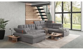 Szürke kinyitható tárolóhelyes sarokkanapé (jobb oldali-U alakú) Merkur – Ropez