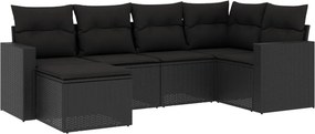vidaXL 6 részes fekete polyrattan kerti ülőgarnitúra párnákkal