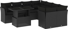 vidaXL 9 részes fekete polyrattan kerti ülőgarnitúra párnákkal