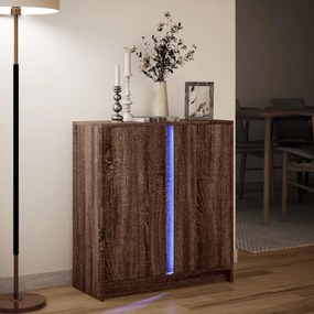 barna tölgy színű szerelt fa tálalószekrény LED-del 77x34x85 cm