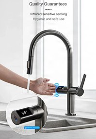 Konyhai csaptelep ELITE EDITION KSS1700 kihúzható zuhanyfejjel, LED-kijelzővel és érintésmentes érzékelővel, több színváltozatban — Króm — Igen