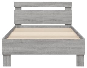 szürke sonoma színű szerelt fa ágykeret fejtámlával 100x200 cm
