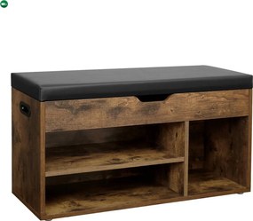 Cipőtároló pad, párnázott ülőfelülettel, rusztikus barna 80x44x30cm