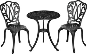 Outsunny 2 személyes kertibútor szett 2 székkel + kerek asztallal, retró varázs stílusban, öntött alumíniumból, fekete | Aosom