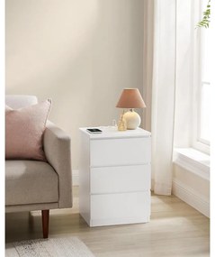 VASAGLE éjjeliszekrény 2 darabos szett, 2 hálózati aljzattal és 2 USB-porttal, fehér színben