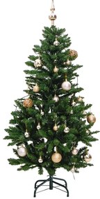 csuklópántos műkarácsonyfa 150 LED-del és gömbökkel 150 cm