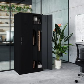 KACPER négyrekeszes BHP öltözőszekrény, 800 x 1800 x 500 mm, fekete