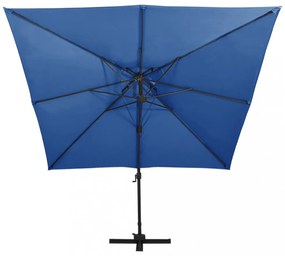 azúrkék dupla tetejű konzolos napernyő 300 x 300 cm