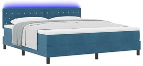 Boxspring Ágy Matrac LED-del Sötét Kék 180x200 cm Bársony