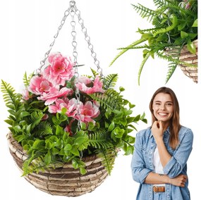 Függő Mű Virágcserép, Élőnak Tűnő Mű Pelargónia, Rózsaszín Szurfínia Virágok