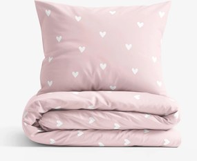 Goldea pamut ágyneműhuzat - szívecskék, púderrózsaszín alapon 140 x 200 és 70 x 90 cm