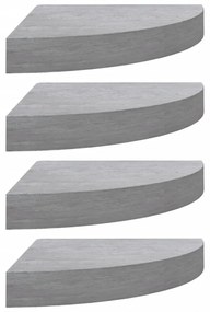 4 db betonszürke MDF fali sarokpolc 25 x 25 x 3,8 cm