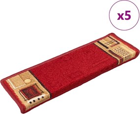 vidaXL 5 db piros öntapadó lépcsőszőnyeg 65x21x4 cm