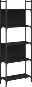 vidaXL 5 szintes fekete szerelt fa könyvespolc 60,5x24x166,5 cm