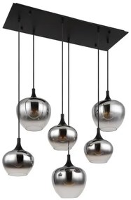 Globo 15548-6H Függeszték fém matt fekete, füstszínű üveg, fekete textil kábel, HxSzxM: 860x420x1200mm, üveg átmérő: 3x18 és egyenként 24 cm, nem tartozék: 6x E27 40W 230V