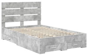 vidaXL Ágykeret fiókkal fejtámlával Beton Szürke 120 x 190 cm Faanyag
