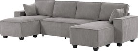 HOMCOM 311 cm-es U-alakú sarokkanapé dupla chaise-kkel, kordbársony, széles mély ülések, zsebrugós ülőpárnák, széles kartámaszok, 4 személyes — világo